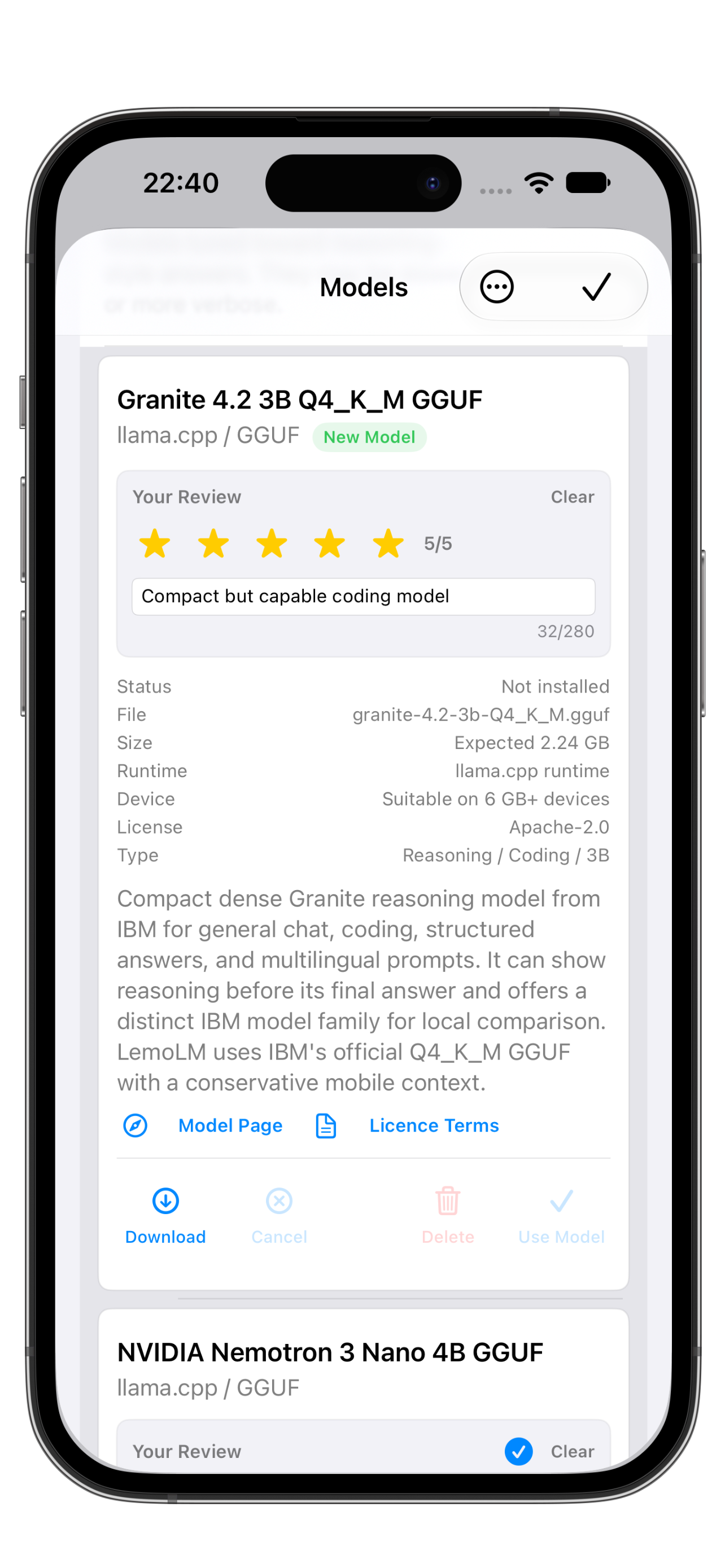 LemoLM app screen on iPhone